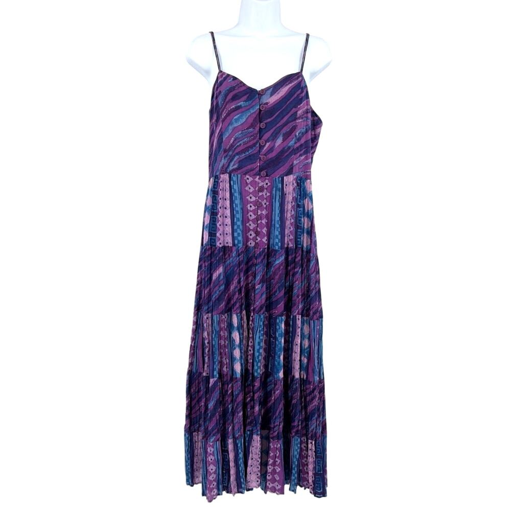 Vtg 90s Phool Boho Maxi Dress Large Festival Indie Tier Smocked Hippie Smocked - Picture 2 of 11